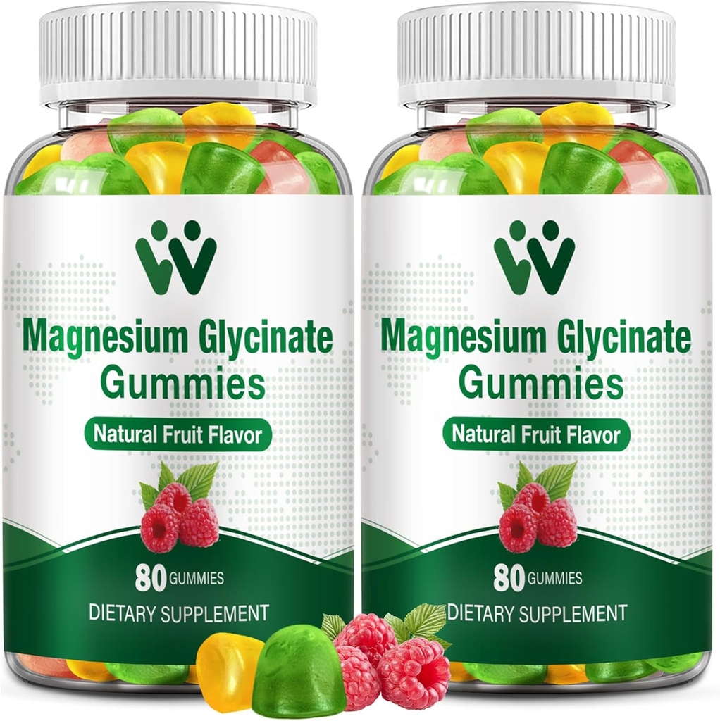 Magnesium Glycinate Gummies 400 - Magnesium supplement til søvn, stress og muskellindring Calm Magnesiumtykkere til voksne og børn med D-vitamin, B6 frugtsmag, Vegan, 2 pakker