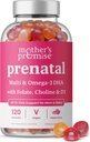 Prenatal Vitamin Gummier med DHA Gummy 124; Vegansk Prenatal Vitamin til kvinder med Omega 3, Methylfolat, Cholin & D3, Graviditet Vitamin til Føtale Udvikling