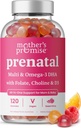 Prenatal Vitamin Gummier med DHA Gummy 124; Vegansk Prenatal Vitamin til kvinder med Omega 3, Methylfolat, Cholin & D3, Graviditet Vitamin til Føtale Udvikling