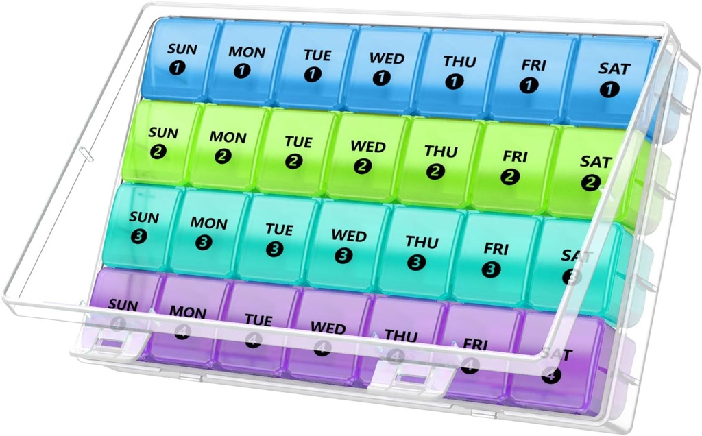 DANIEY XL Månedlig Pill Organizer 1 gang om dagen med støv- bevis sag, Ekstra store 4 uger Pill Box En gang om dagen, 28 dage Pill Container 1 per dag, Ugentlig Vitamin sag, Daglig Medicin Organizer