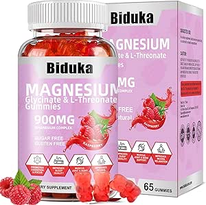 900mg Magnesium Complex 65 Raspberry Gummies, Sugar Free Magnesium Glycinate & L- Threonate Kalium tillæg med D-vitamin, B6, CoQ10 for afslapning