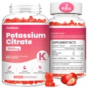 2 Pack Kalium gummier for voksne kvinder & mænd, Kalium citrat supplement, Support Leg kramper, Muskel Sundhed & Elektrolyte Balance, Sukker fri, Økologisk, Vegan, Jordbær, 120 Cts