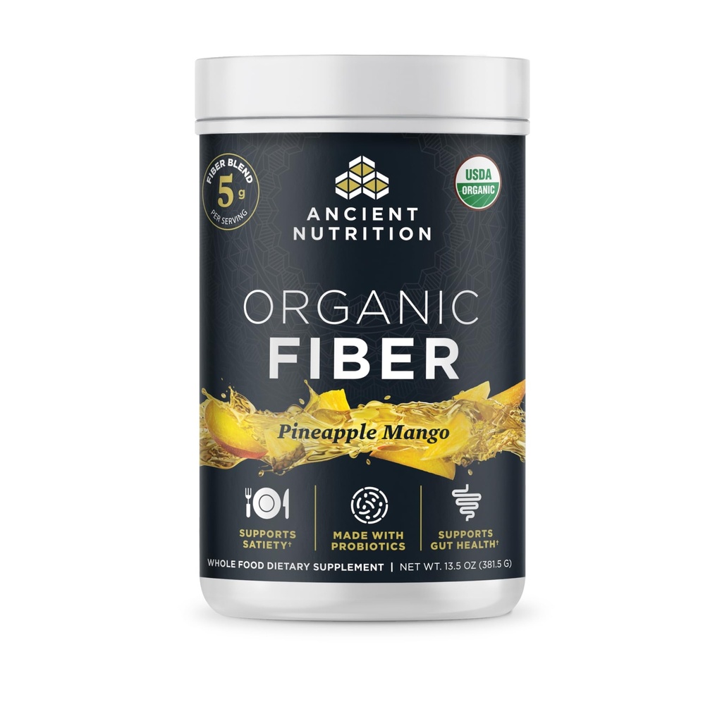 Ancient Nutrition Organic Fiber Powder, Pineapple Mango, Opløselig Fiber fra Acacia & Konjac Root, Understøtter fordøjelsessygdomme, Reducerer bloating, 13.5 oz