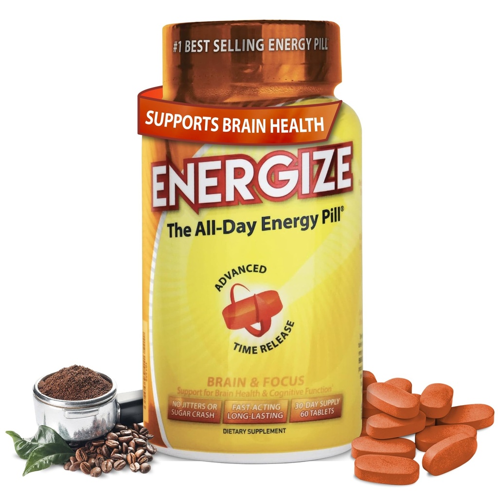 iSatori Energize Brain & Focus Coffein Pills - Hurtig fungerende hele dagen Energipiller, Brain Booster, Energi og Focus supplement, Tidsfrigørelse Koffein betyder ingen Jitters, Ingen Crash (60 tabletter)