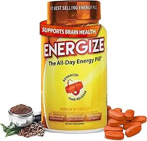 iSatori Energize Brain & Focus Caffeine Pills - Fast Acting All Day Energy Pills, Brain Booster, Energy and Focus Supplement, Time Release Caffeine Means No Jitters, No Crash (60 Tablets)