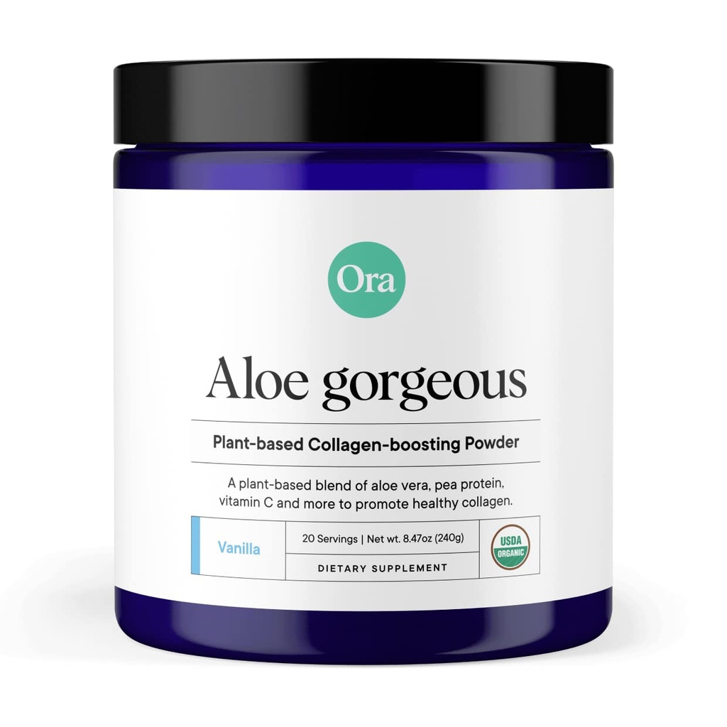 Ora Organic Vegan Collagen- Boosting Powder til kvinder og mænd - Hår, hud, & Nails Support - Bamboo Silica, Plantbaseret protein, Organic Vitamin C, Aloe Vera - Vanilla Flavor, 20 Servere