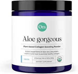 Ora Organic Vegan Collagen- Boosting Powder til kvinder og mænd - Hår, hud, & Nails Support - Bamboo Silica, Plantbaseret protein, Organic Vitamin C, Aloe Vera - Vanilla Flavor, 20 Servere