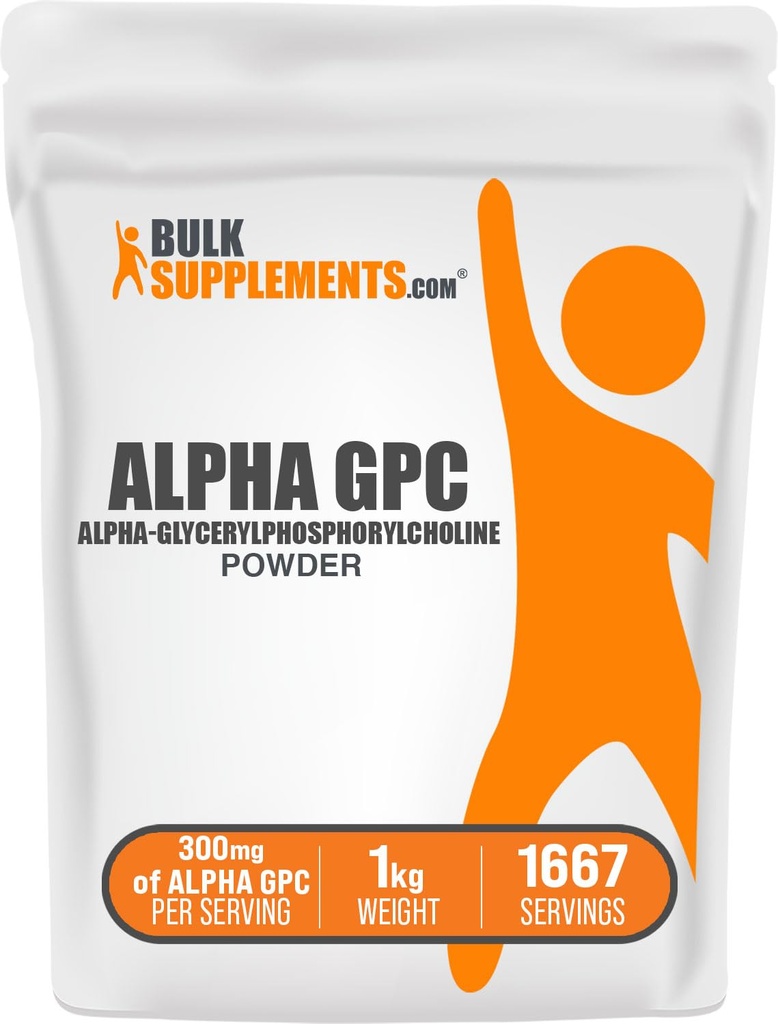 Bulk Supplements.com Alpha GPC Powder - Cholin Kosttilskud, Alpha GPC 300mg - Unflavored & Gluten Free, 600mg per Serving, 1kg (2.2 lbs) (Pack of 1)