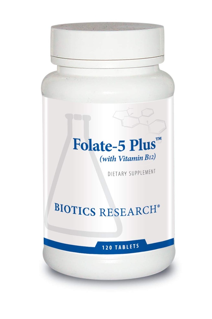 Bioetik forskning Folate 5 Plus høj potens Folate med B12, Methylstøtte, 5 Milligram Natural og hel fødevare form af Folate, 18mcg B12, Graviditet Nutrition, Energistøtte, Sund Hud, 120 faner