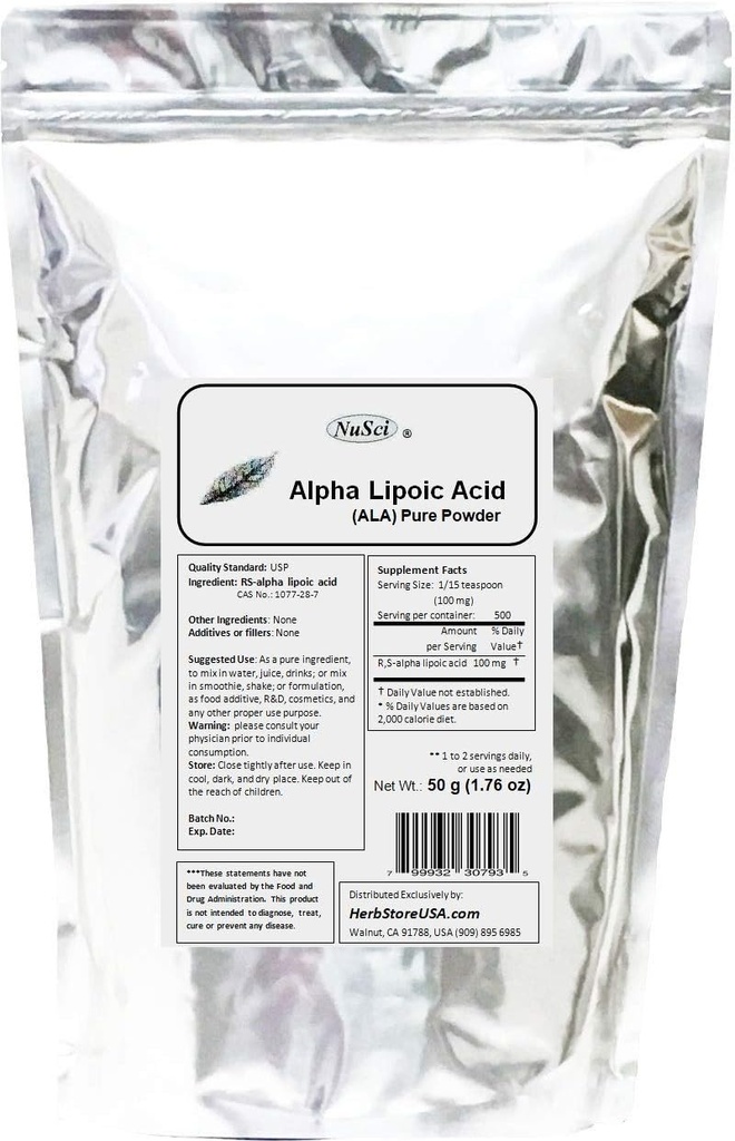 Pure ALA RS- Alpha Lipoic Acid Powder (50 Bedste (1, 76 oz))