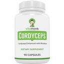 VitaMonk Cordyceps Mushroom kapsler med Rhodiola, 2 mormer af Cordyceps Mushroom forbedret med Rhodiola - Boost Energy, bekæmpe stress, forbedre ydeevne, non-GMO - 2000mg - 90 Caps