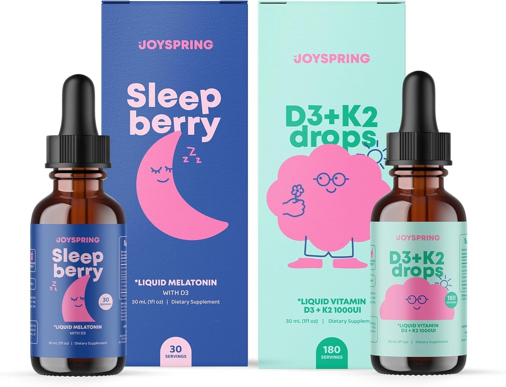 JoySpring Vitamin D3 K2 for børn kan støtte sund immunsystem D for børn og flydende melatonin for børn søvn støtte