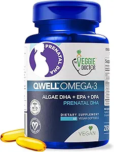 Vegansk prenatale vitaminer med DHA (60 Greve) Omega-3 - Qwell bedre end Fish Oil, Brain Function - 820 Mg Algae DHA & EPA, Vegansk prenatale vitaminer med vitamin E, Carrageenan-fri