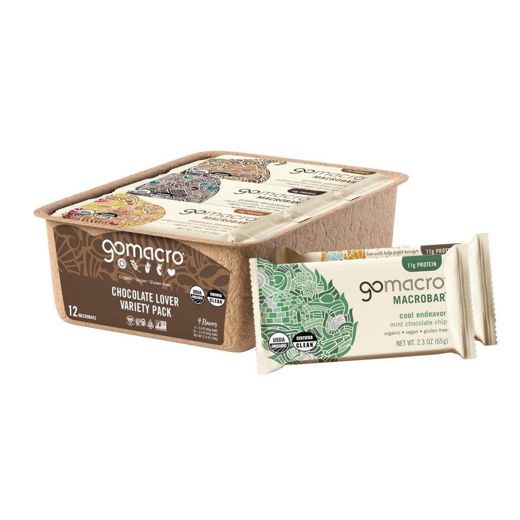 GoMacro MacroBar Organic Vegan Protein Bars - Chokolade Lover Variety Pack (2.3 Ounce Bars, 12 Greve)