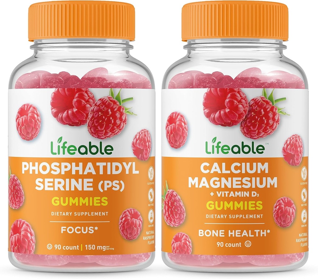Lifeable Phosphatidylserin (PS) + Calcium Magnesium, Gummies Bundle - Great Tasting, Vitamin Supplement, Gluten Free, GMO Free, Chewable Gummy