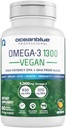 Oceanblå Professional Vegan Omega 3 1300- 60 Greve - Plant baseret Fish Oil Alternative, High Potency Vegan DHA EPA Algae Oil Supplement - Non- GMO, 30 Servere