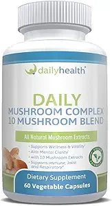 Daglig sundhed 10 Mushroom Blend Complex 60 Capsules Cordyceps, Reishi, Shiitake, Lions Mane, Maitake, Tyrkiet Hale, Chaga, Agaricus, Hvid Button, Sort Svamp, Vegansk Friendly (1 måned Tilgang)