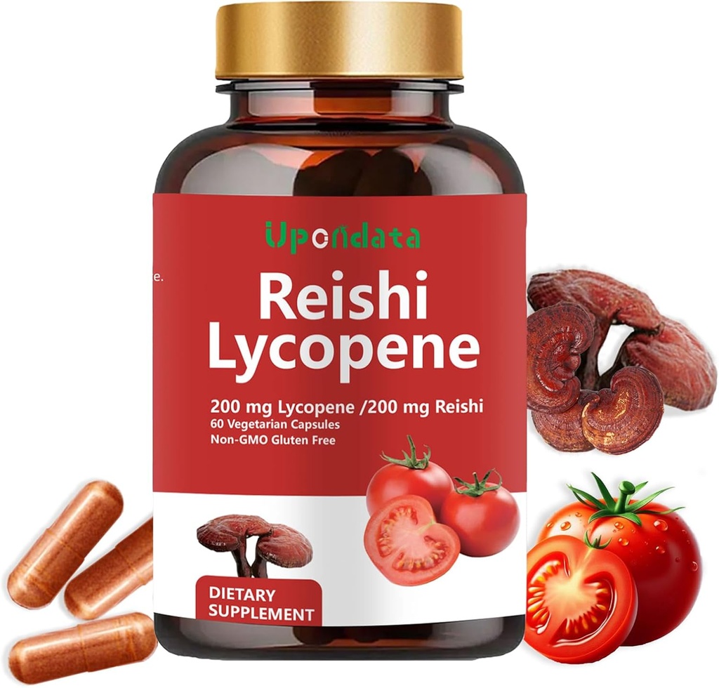 Lycopene kapsler - Lycopene Supplement 200mg med Reishi Mushroom 200mg, Natural Tomato Extract Mushroom kapsler til immunstøtte - Glutenfri, Non- GMO