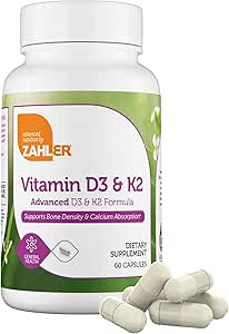 Zahler vitamin D3 5000 IE K2 - avanceret vitamin D3 K2 formel - ben densitet & Calcium Absorption - Kosher Vegetar MK7 vitamin K2 D3 vitamin supplement - VIT D3 K2, vitamin D K2 (60 kapsler)