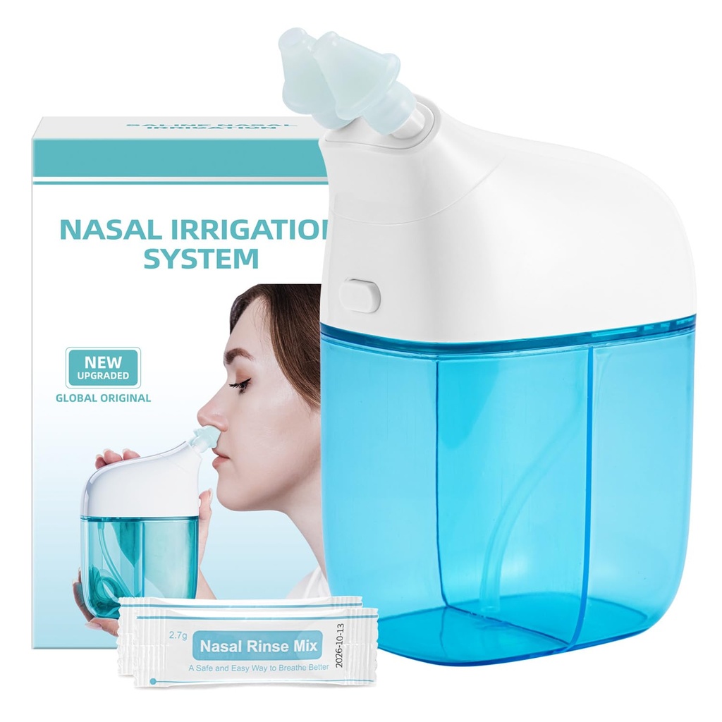 Nasal kunstvanding System med 30 Saline Pakker, Sinus Rinse Machine, Næse Sinus Cleaner Machine med vand tank & affald Collection Tank - Blå