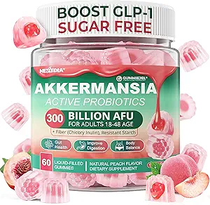 Akkermansia Probiotika Gummier med Prebiotics Fiber, 300 Millioner AFU Akkermansia Muciniphila, med Polyphenol Frugter, resistent Stivelse, Vitamin A D3 B2 for Metabolisme, fordøjelse & Gut Sundhed, 1Pack