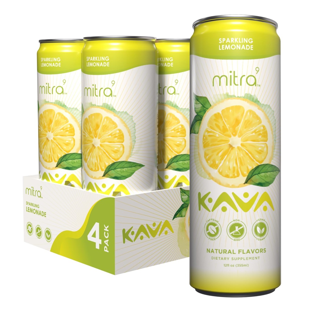 MITRA9 Botaniske drikke - Lemonade Sparkling Kava drikke med Kava Root Extract - Mood Enhancer - Plant baseret - fremmer naturlig ro & Klarhed (12 Fl. Oz) (4)