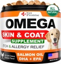 Omega 3 for hunde - Skin and Coat Supplement - Fisk Olie til hunde Tyg - Allergi og Itch Relief - Anti Sheding Supplement - Tør hud behandling - Lakseolie - Made in USA - 120 Soft Treats