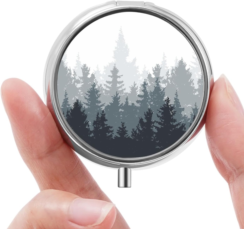 Mini Pill Box, Lille Pill Box, Bærbar Pill Box, Cute Pill Organizer for Vitaminer, Medicin, Fiskeolie og Kosttilskud (Woodland)