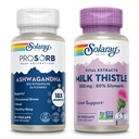 SOLARAY Ashwagandha og Milk Thistle Supplement Bundle, 18X Absorption Ashwagandha Kapsler til Mood Support Plus Milk Thistle Extract, Vegan, 60- Day Garanti, 30ct / 60ct