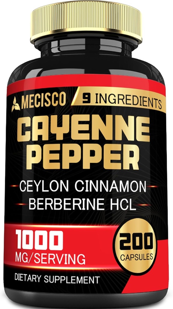 Cayenne Pepper Kapsler med gurkemeje Curcumin Root, Berberine HCl, Ceylon kanel Bark & mere - 200 Kapsler - Support fordøjelse sundhed, immunsystem og kropsbalance