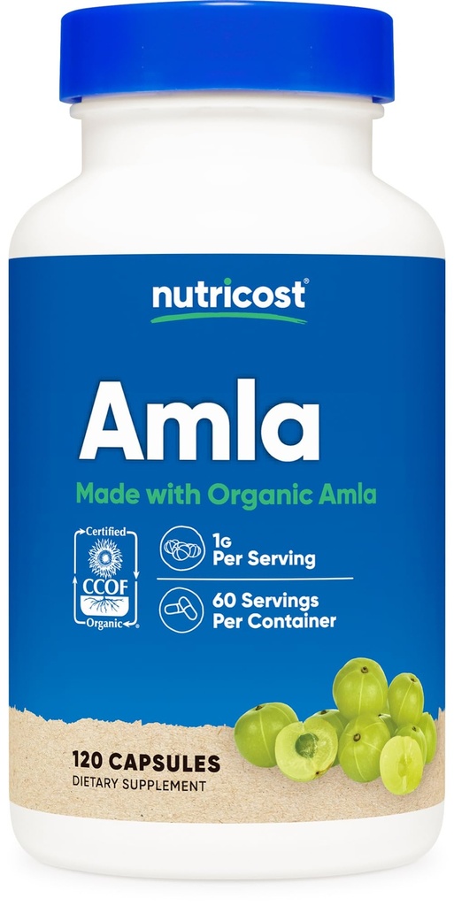 Nutricost Amla 1000mg, 120 vegetariske kapsler - CCOF Certified Made with Organic, Non- GMO, Gluten Free, 60 Servere