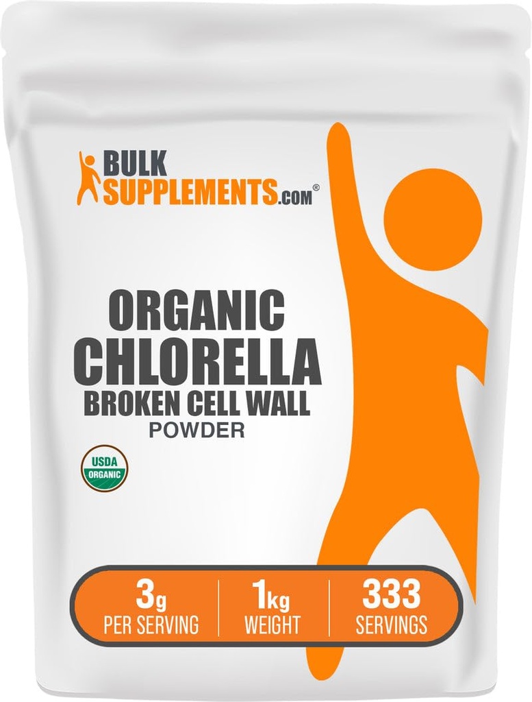 BulkSupplements.com Organic Chlorella Powder - Broken Cell Wall, Green Superfood Powder, Chlorella Supplement - Gluten Free, 3g per Serving, 1kg (2,2 lbs) (Pack of 1)