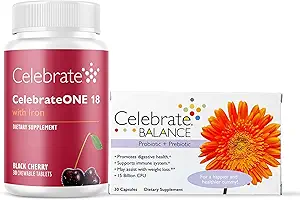 Celebrate Vitamin Celebrateone Bariatric Multivitamin 18mg Iron & Balance Probiotic + Prebiotic Capsules Bundle - Understøtter fordøjelsessygdomme, jernniveauer, og maksimal næringsstofabsorption for Bariatriatric P