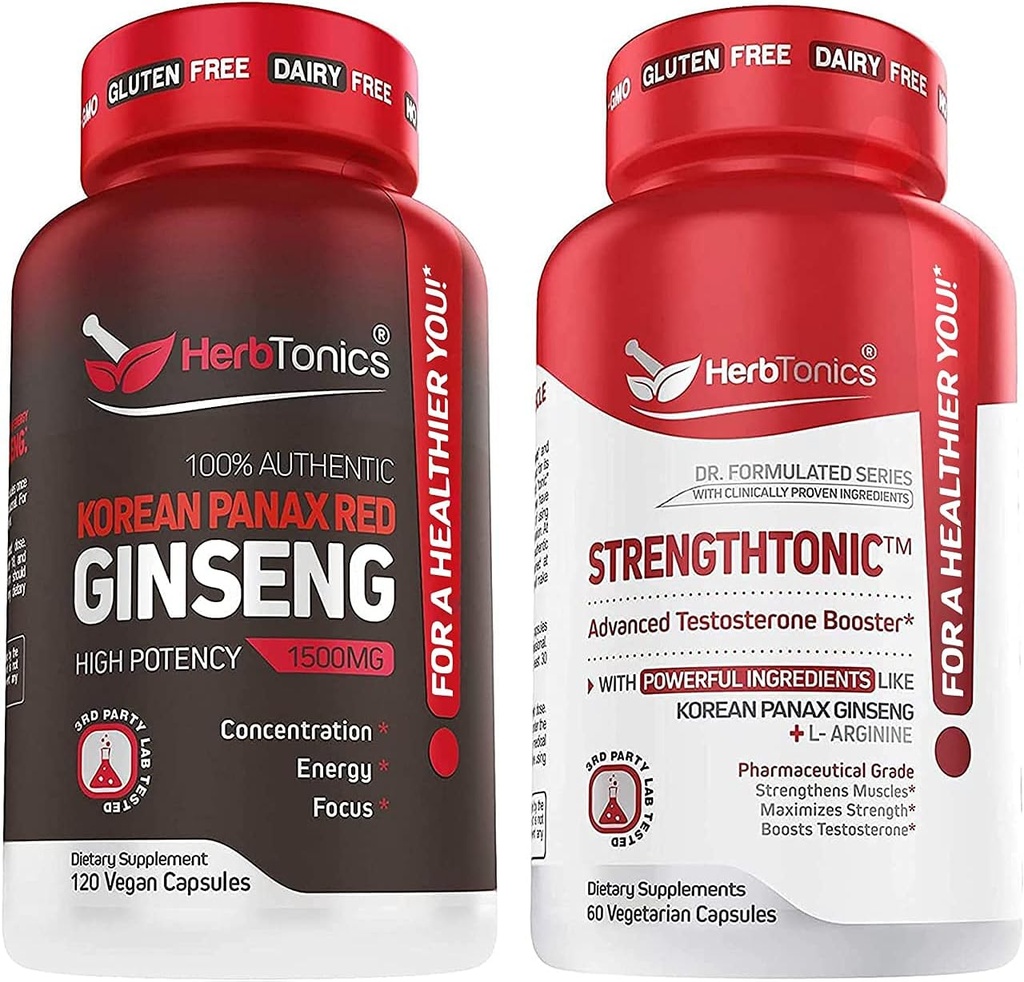 Herbtonics Koreansk Panax Rød Ginseng og Strongtonic Testosteron Booster for Mænd Bundle