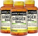 MASON NATURAL Whole Herb Ingefær 500 mg, 6 Måned Supply, Natural Herbal Supplement, 60 Kapsler (3 Pack)
