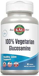 KAL 100% Vegetarisk Glucosamin 1000 mg, Fælles sundhedstillæg med Vegan Glucosamin HCl, Fælles støtte til komfort og mobilitet, Made without Shellfish, 60- Day Garanti, 60 Servering, 60 tabletter