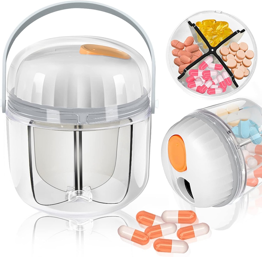 Pill Box, Pill Organizer til Rejser Cute Medicine Organizer NO- BPA Fugt Bevis Medicine Container til Vitaminer, Fiskeolier, Kosttilskud (hvid)