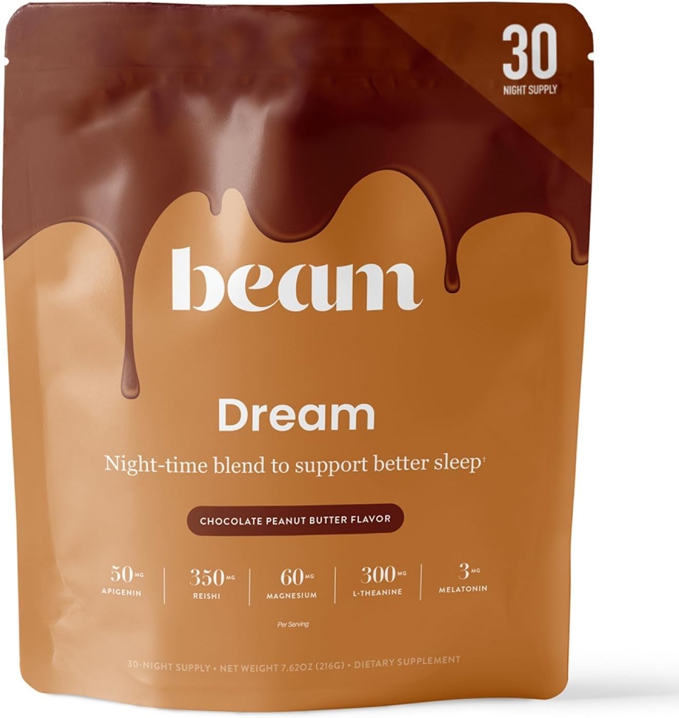 Beam Dream Sleep Powder, L- Theanin, Apigenin, Reishi og Magnesium, Tredjeparts testet Natural Sleep Aid & Sleep Supplement for Deep Sleep, Afslapning og Inddrivelse, Natural Sleep Support, 30 Serveringer