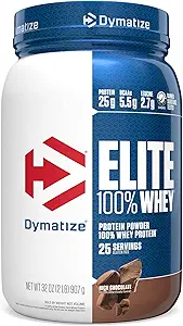 Dymatisere Elite 100% Whey Protein Powder, Chokolade, 25g protein, 5,5g BCAA, mindre end 140 Cal., Gluten Free, 3g Carb, 2g sukker, 3g fedt (25 Servere)