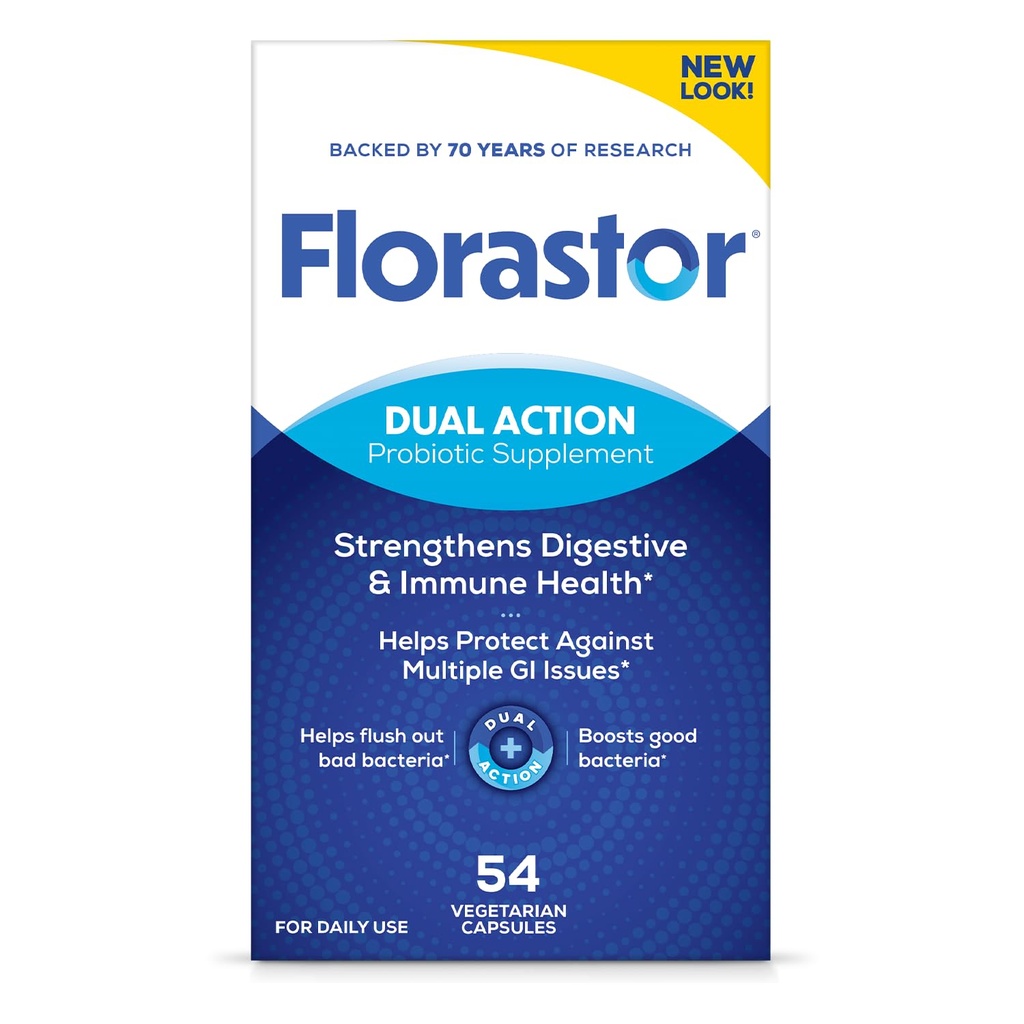 Blomsterhandler Probiotika til fordøjelse og immunforsvar, 54 kapsler, Probiotika til kvinder & mænd, Hjælper Flush Out Bad Bacteria, Øger det gode med vores stamme Saccharomyces Boulardii, Packaging May Vary