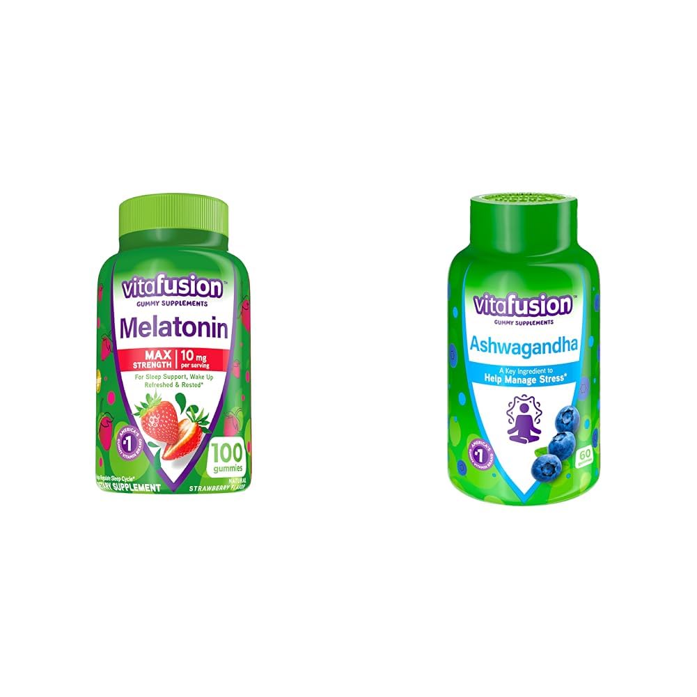 Viafusion Max Strength Melatonin Gummy Kosttilskud, 100 Grev Ashwagandha Gummies, 60 Greve