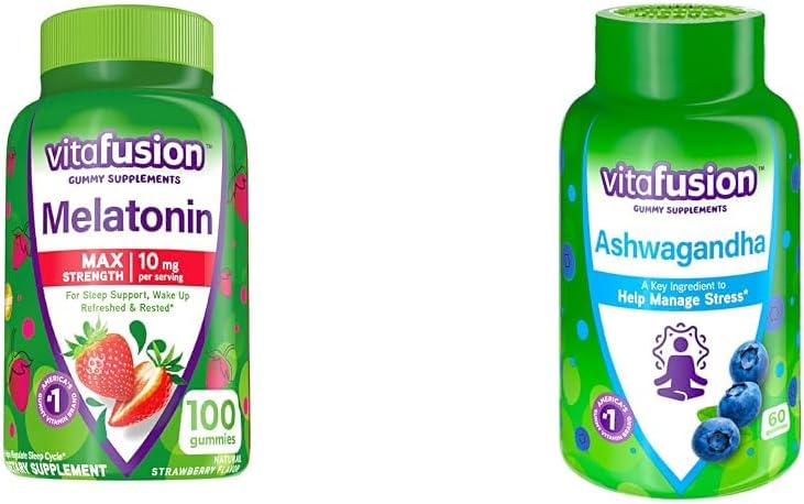 Viafusion Max Strength Melatonin Gummy Kosttilskud, 100 Grev Ashwagandha Gummies, 60 Greve