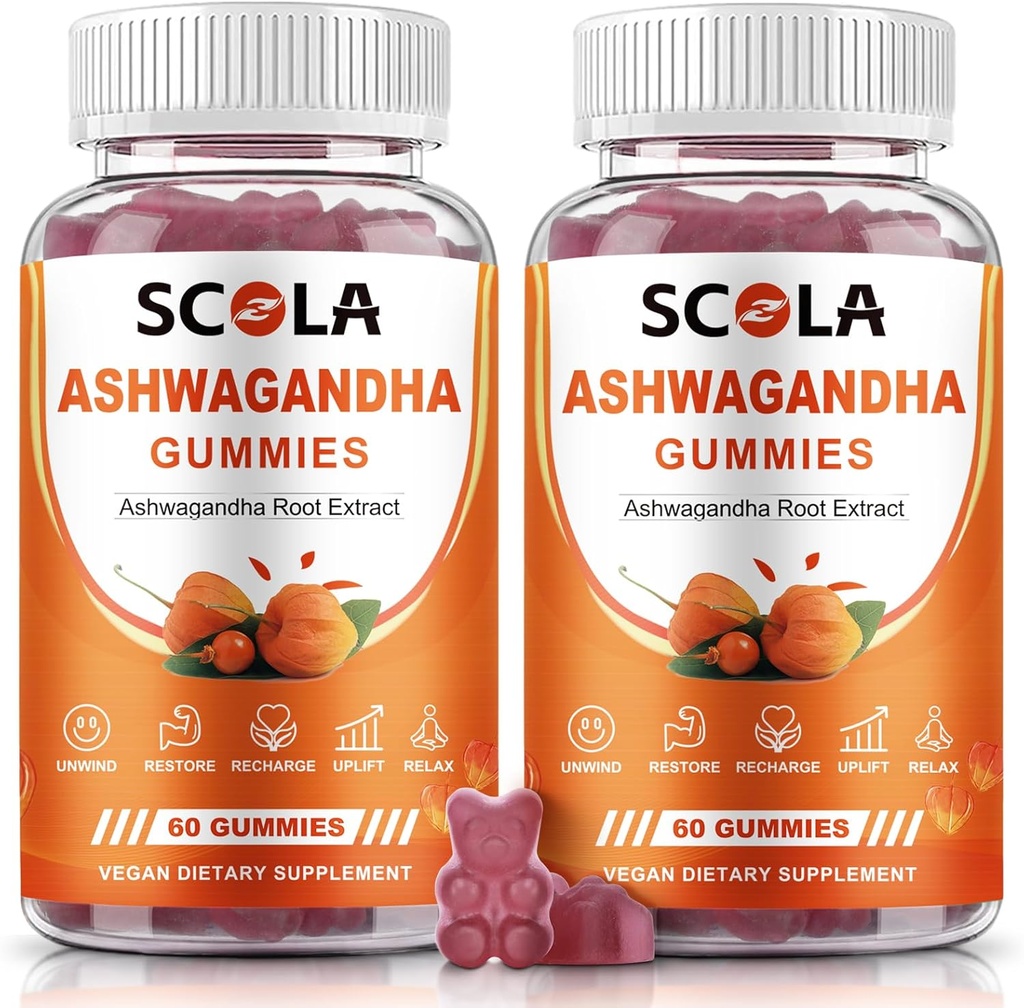 Ashwagandha Gummies, Rolig Gummies med Ashwagandha Root Extract Vitamin D Zink, Ashwagandha tillæg for søvn stress balance, Vegan, Non- GMO, Gluten- Free, 120 Greve