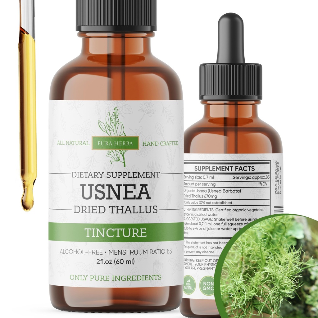 Organic Usnea Liquid Drops - Naturlig immunforsvar og åndedrætsværn for voksne - Vegan, Alkoholfri, Lavet i USA, 2 Fl Oz