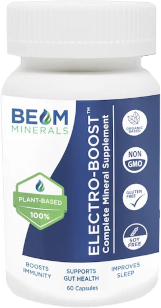 Beam Minerals Complete Multi- Mineral Capsules Measures 124; Electro- Boost Plant- baserede Elektrolyter og mikronæringsstoffer til mænd og kvinder Measures 124; Hjælp til Boost Immunity, Support Gut Health and Improve Sleep Measures 124; 60 Capsules