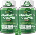 Chlorophyll Gummies, Super Green 18- IN-1 med Organic Chlorella Spirulina, Hvede Græs, Magnesium, Prebiotic Fiber til intern deodorant *, Comfort fordøjelse, Metabolisme, Immunitet, Friske Kropslugt, 2Packs