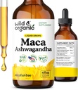 Wild & Organic Maca Root Ashwagandha Drops til mænd og kvinder - Flydende Maca Ashwagandha tillæg for samlet støtte - Peruvian Extract tinktur - Vegan, Sukker & Alkohol- Free - 4 fl oz