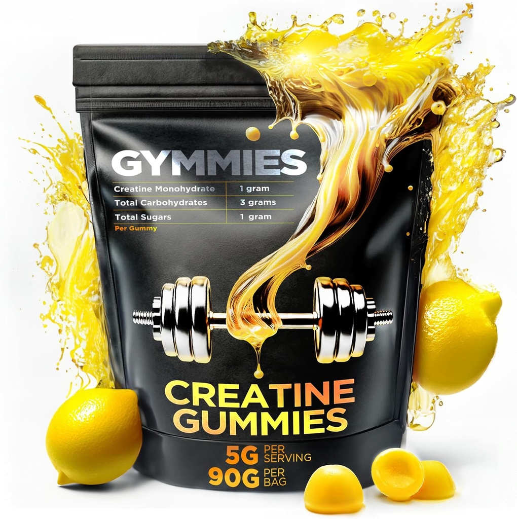 Creatin Monohydrate Gummies - Muskelvækst, Performance, Endurance - 5 Gram Creatin per Serving - Vegan, Non- GMO, Gluten- fri, Made in USA - 90ct - Lemon Flavor