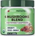 Yove 6 Organic Mushroom Extract Powder - Magic Blend of Reishi, Chaga, Lions Maine, Maitake, Cordyceps - Tilføj til te, kaffe, Smoothies - Energy Support & Immunforsvar - 2.82oz
