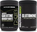 Nutrabio Creatinine monohydrat supplement, Unflavored, (300g) og L- Glutamin pulver, (500g) - Workout Supplement Bundles understøtter muskel energi, opsving og styrke